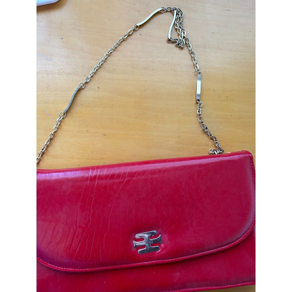 Genuine Leather Vintage Red Clutch/Purse Gold Trim Made in Hong Kong MCM 14 x 6